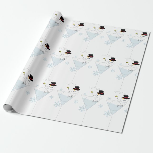 Snowman Martini Wrapping Paper (Unrolled)