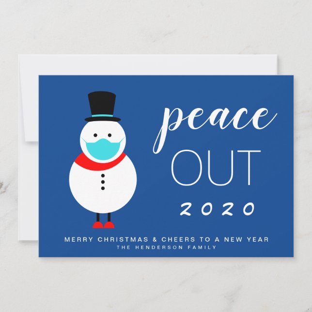 Snowman Mask Peace Out 2020 Funny Christmas Holiday Card (Front)