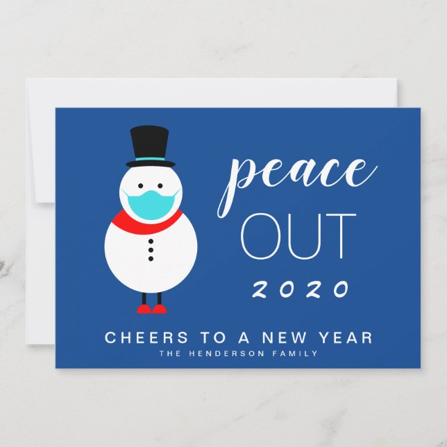 Snowman Mask Peace Out 2020 Funny New Year Holiday Card (Front)