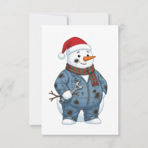 Snowman Mechanic Christmas 2026 Holiday Blue Colla Card