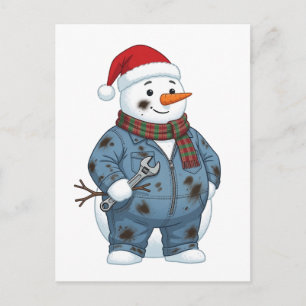 Snowman Mechanic Christmas 2026 Holiday Blue Colla Postcard