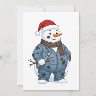 Snowman Mechanic Christmas 2026 Holiday Blue Colla Thank You Card
