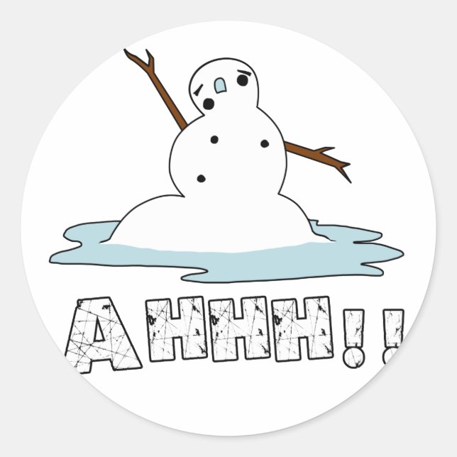 Snowman Melting Classic Round Sticker (Front)