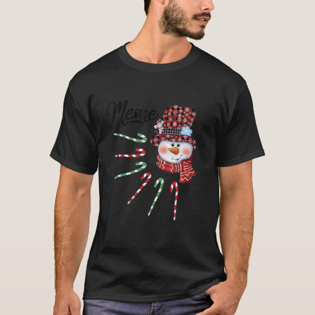 Snowman Meme Candy Cane Red Plaid Christmas Gifts T-Shirt (Front)
