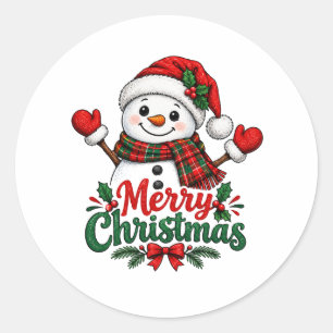 Snowman Merry Christmas Classic Round Sticker