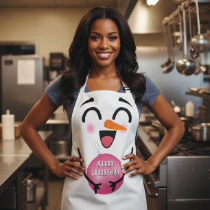 Snowman Merry Christmas Cute Smiling Face Winter Apron