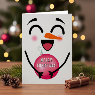 Snowman Merry Christmas Cute Smiling Face Winter Card