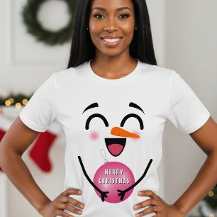 Snowman Merry Christmas Cute Smiling Face Winter T-Shirt