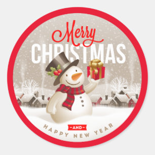 Snowman Merry Christmas Holiday Envelope Classic Round Sticker