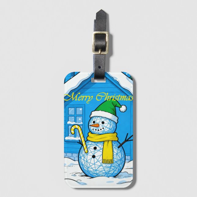 Snowman Merry Christmas Luggage Tag, Festive Tag (Front Vertical)