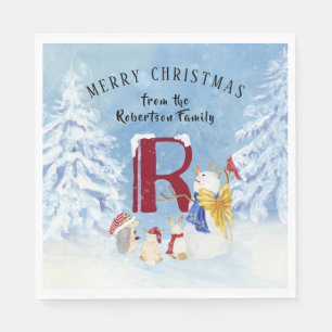 Snowman Merry Christmas Party Woodland Forest Napkin
