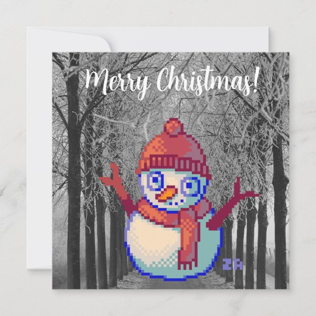 Snowman, Merry Christmas pixel art, Pixel Art Card (Front)