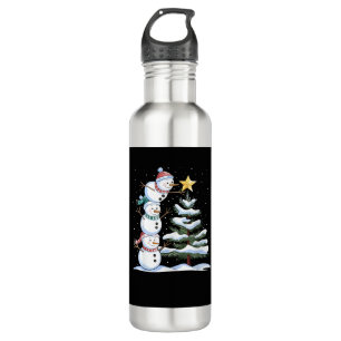 Snowman Merry Christmas Santa Claus Tree Snow Fami 710 Ml Water Bottle