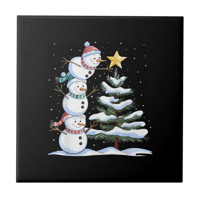 Snowman Merry Christmas Santa Claus Tree Snow Fami Ceramic Tile (Front)