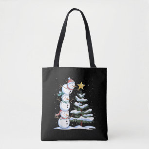 Snowman Merry Christmas Santa Claus Tree Snow Fami Tote Bag