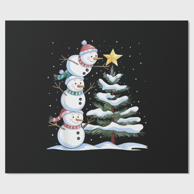 Snowman Merry Christmas Santa Claus Tree Snow Fami Wrapping Paper (Flat)