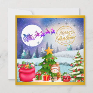 Snowman Merry Christmas Tree Gift & Happy New Year Card