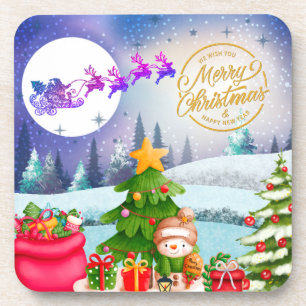 Snowman Merry Christmas Tree Gift & Happy New Year Coaster