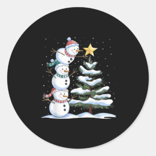 Snowman Merry Christmas Xmas Tree Snow Family Paja Classic Round Sticker