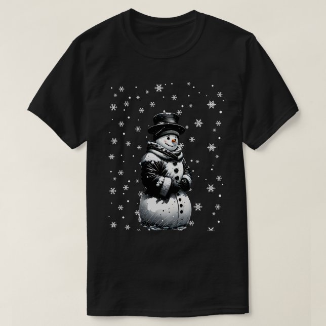 Snowman Monochrome Christmas T-Shirt (Design Front)