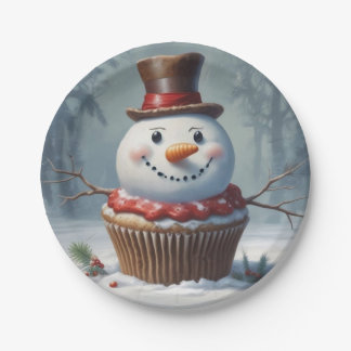 Snowman Muffin  Paper Plate