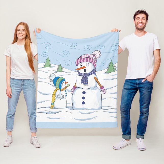 Snowman Mum Kid Crying Whimsical Medium Fleece Blanket (In Situ)