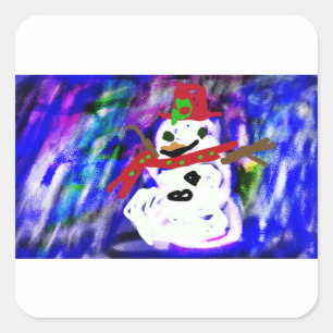 Snowman night joy square sticker
