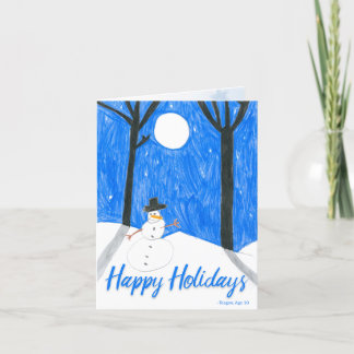 Snowman Nighttime Scene by Teagan Holiday Card