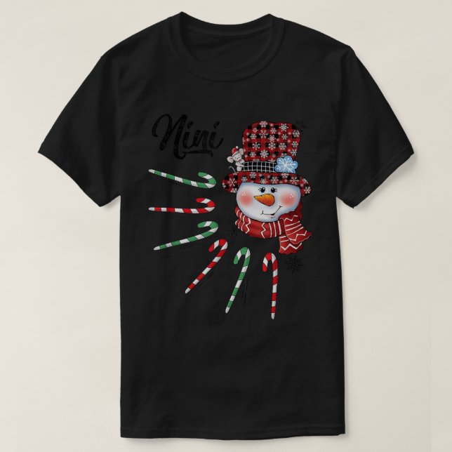 Snowman Nini Candy Cane Red Plaid Christmas Gifts  T-Shirt (Design Front)