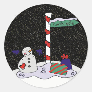 Snowman & North Pole - Classic Round Sticker