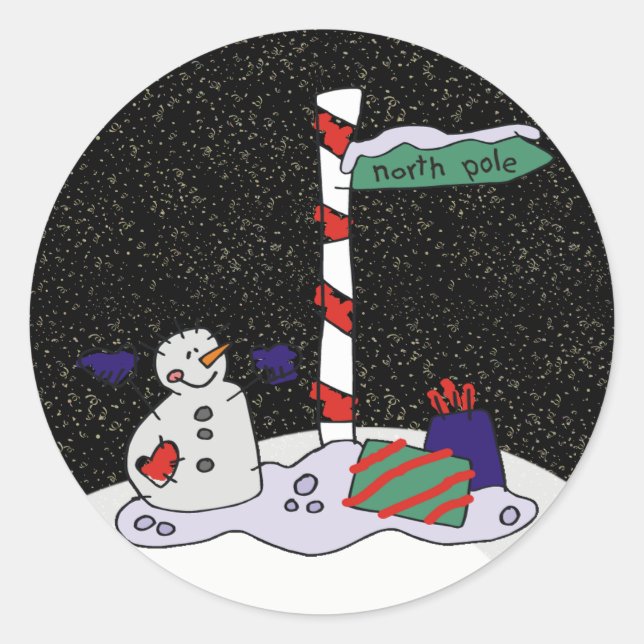 Snowman & North Pole - Classic Round Sticker (Front)