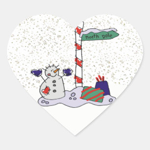 Snowman & North Pole - Heart Sticker