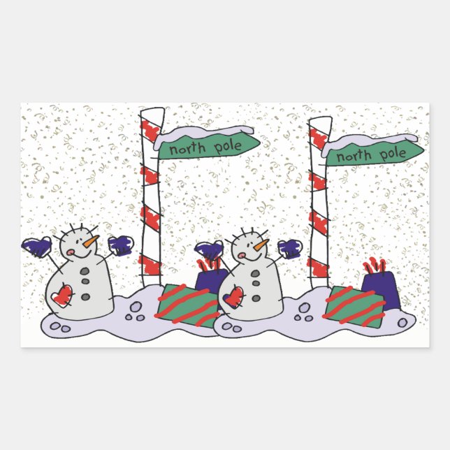 Snowman & North Pole - Rectangular Sticker (Front)
