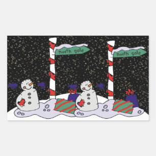 Snowman & North Pole - Rectangular Sticker