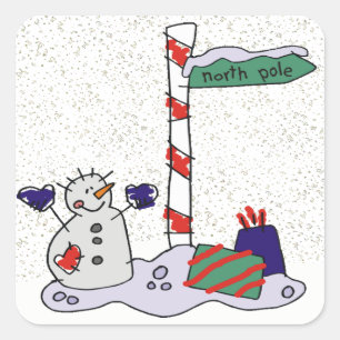 Snowman & North Pole - Square Sticker