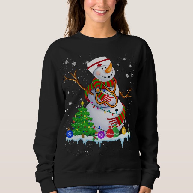 Snowman Nurse Christmas Lights Xmas Tree Snowman N Sweatshirt (Front)