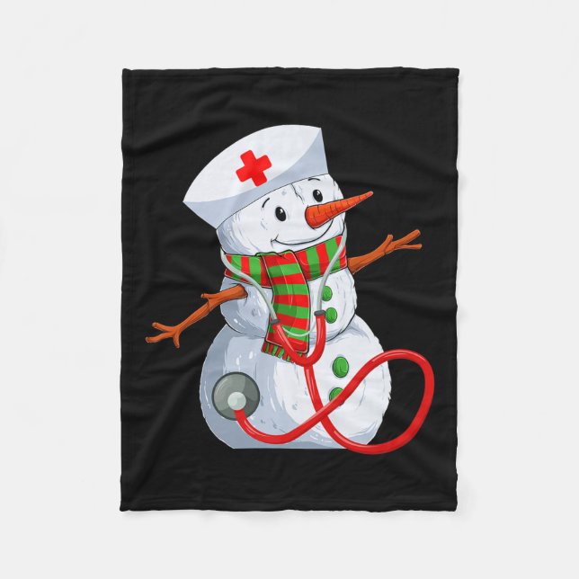 Snowman Nurse Christmas Stethoscope Nursing Scrub  Fleece Blanket (Front)