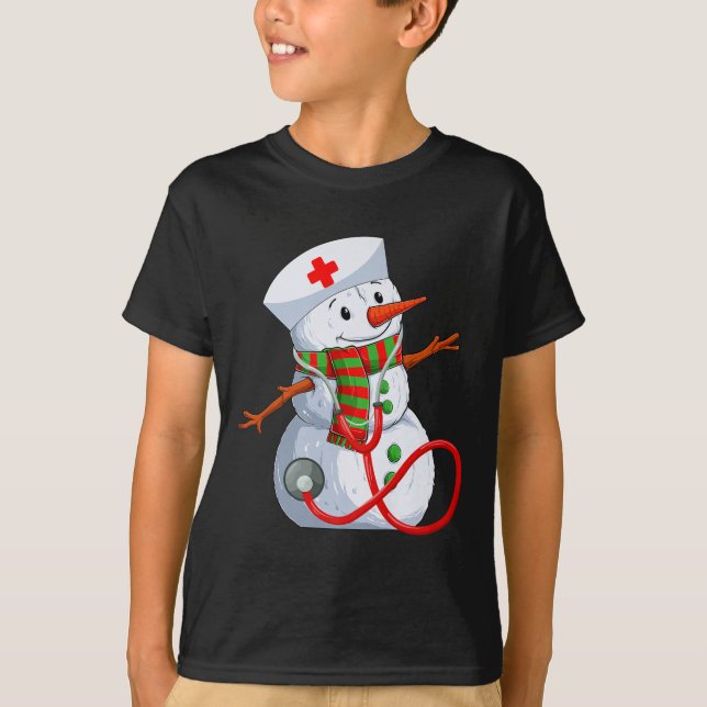 Snowman Nurse Christmas Stethoscope Nursing Scrub  T-Shirt (Front)