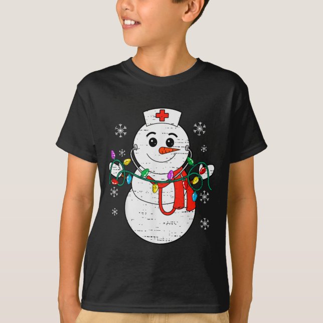 Snowman Nurse Christmas Stethoscope Xmas Scrub Top (Front)
