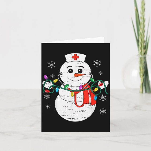 Snowman Nurse Christmas Stethoscope Xmas Scrub Top Card (Front)