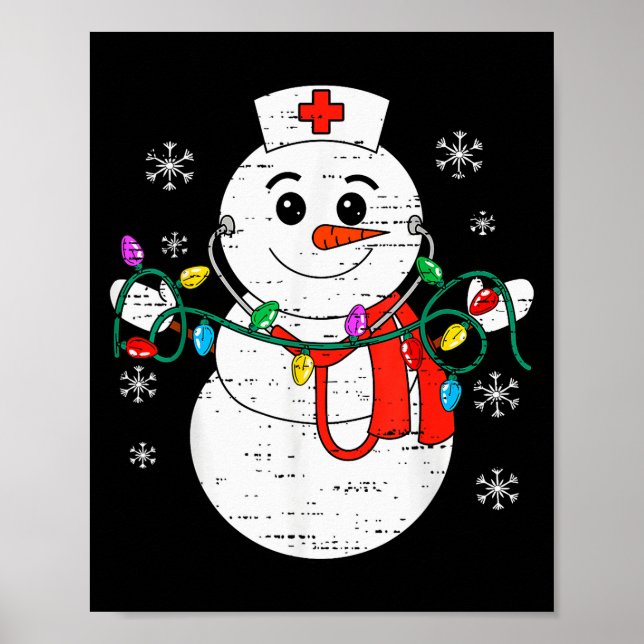 Snowman Nurse Christmas Stethoscope Xmas Scrub Top Poster (Front)