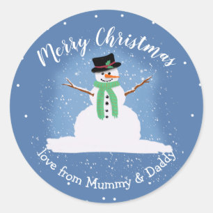 snowman of Christmas present merry gift Classic Round Sticker