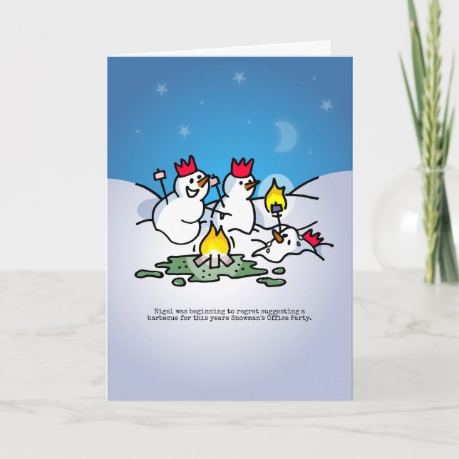 Snowman office party Christmas card. Holiday Card (Front)