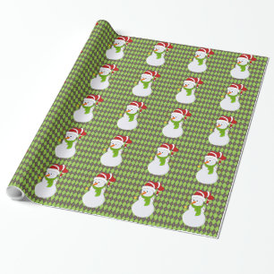 Snowman on argyle background wrapping paper. paper