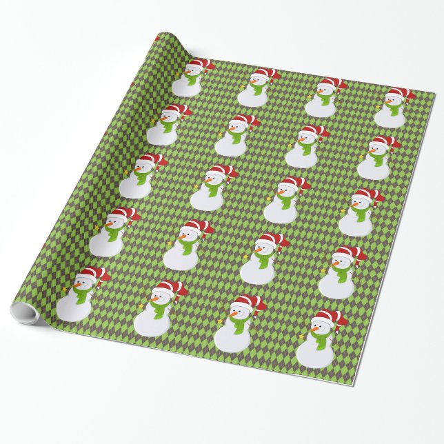 Snowman on argyle background wrapping paper. paper (Unrolled)
