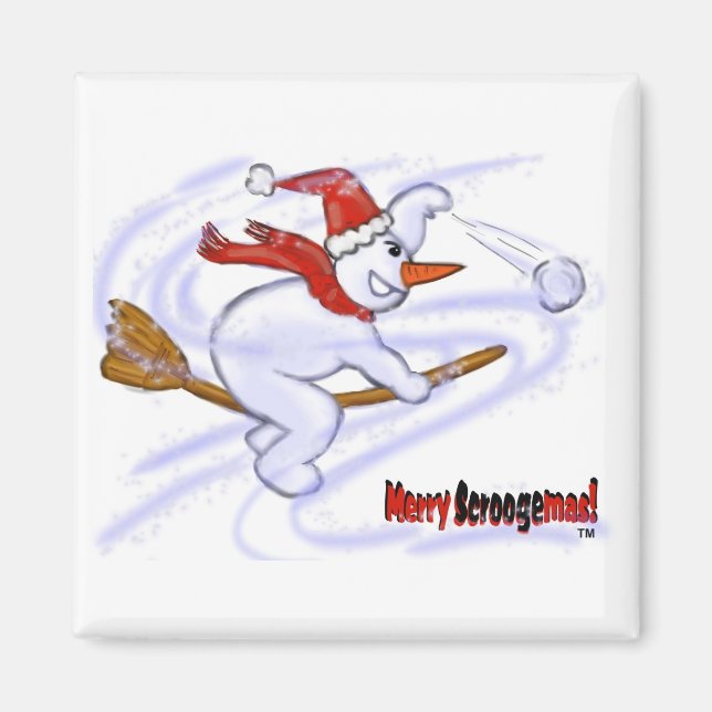 Snowman On Broom Magnet (Front)