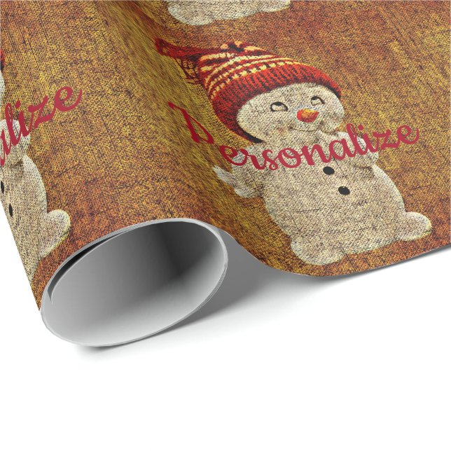 Snowman on burlap cute rustic winter wrapping paper (Roll Corner)