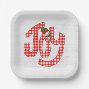 Snowman On Gingham Joy Paper Plate
