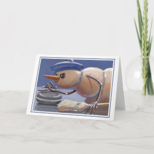 Snowman On Ice Curling Blank Card