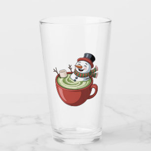 Snowman on Matcha Bathub Funny Christmas Glass